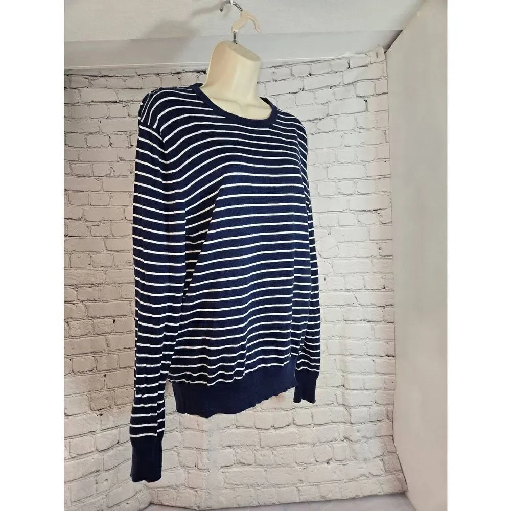 Calvin Klein Supima Mens Size Medium Navy/White Striped Sweater